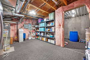 Basement with carpet flooring