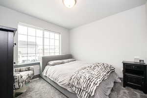 Bedroom with visible vents and carpet