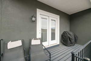 Exterior space with stucco siding