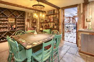 Dining area featuring stone tile flooring