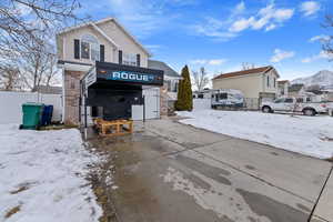 Exterior space featuring a garage