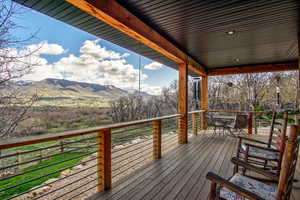 Wooden deck with a mountain view