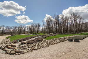 View of property's community with a yard