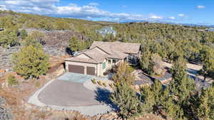 Birds eye view of property with a view of trees