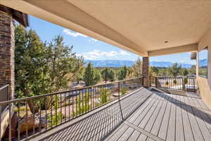 Wooden deck with a mountain view