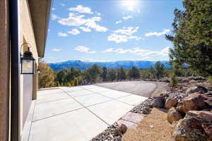 View of patio with a mountain view