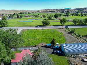 Aerial view of a water and mountain view