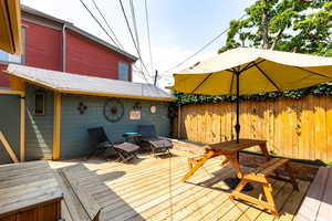 View of wooden deck summer