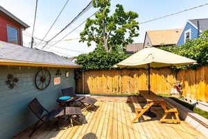 View of wooden deck in the summer