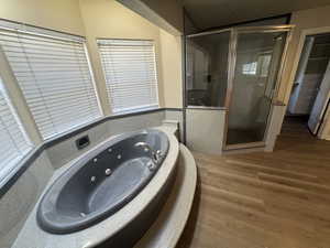 Master Bathroom featuring separate shower and tub and hardwood / wood-style flooring