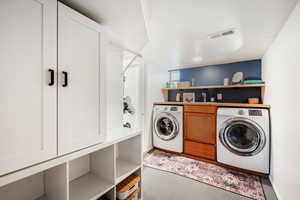 Laundry room featuring laundry area, a sink, visible vents, and baseboards