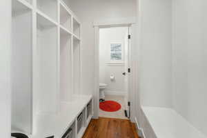 Mudroom with wood finished floors