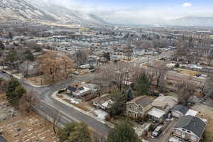 Drone / aerial view with a residential view and a mountain view