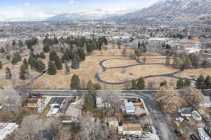 Aerial view featuring a mountain view