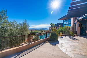 View of patio featuring a mountain view