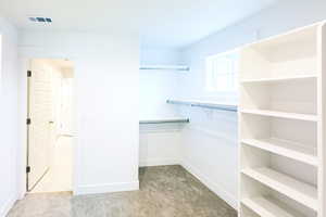 Spacious closet featuring carpet and visible vents