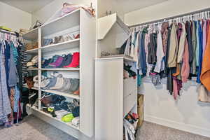 Walk in closet with carpet