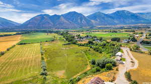 Drone / aerial view featuring a mountain view