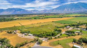 Aerial view featuring a rural view and a mountain view