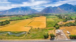 Drone / aerial view featuring a mountain view and a rural view