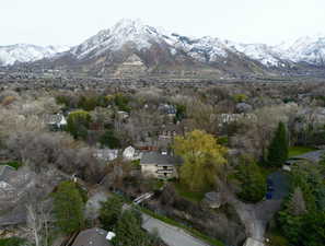 Aerial view featuring a mountain view