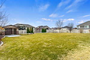 View of yard featuring a fenced backyard and a residential view