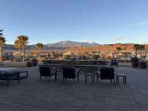 View of patio / terrace with a mountain view