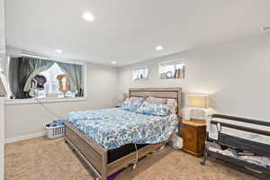 Large Side: Bedroom 3 with baseboards, recessed lighting, and light colored carpet