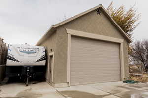 View of detached garage