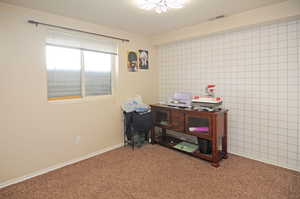 Interior space with carpet floors, baseboards, and visible vents