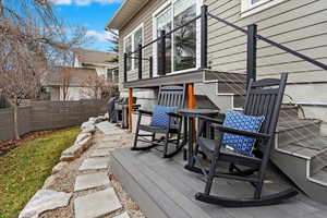 Wooden deck with a grill and fence