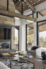 Living area featuring a glass covered fireplace