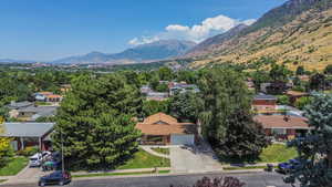 Aerial view with a residential view and a mountain view