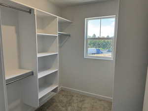 Spacious closet with carpet flooring