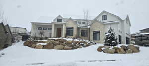 View of front facade with stone siding