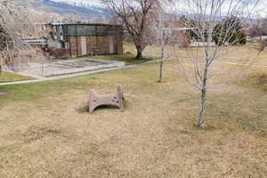 View of yard with a mountain view