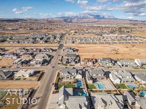 Drone / aerial view featuring a residential view and a mountain view