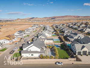 Drone / aerial view featuring a residential view and a mountain view