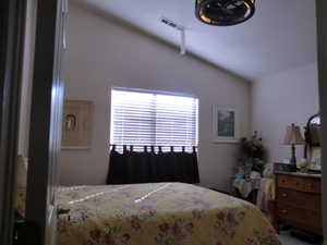 Bedroom featuring vaulted ceiling