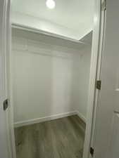 Walk in closet featuring wood finished floors