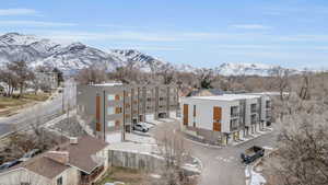 Aerial view featuring a mountain view