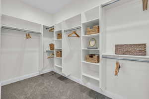 Walk in closet with carpet floors