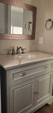 Bathroom featuring wood finished floors and vanity