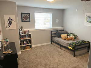 Bedroom featuring carpet, visible vents, and baseboards