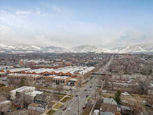 Drone / aerial view with a mountain view