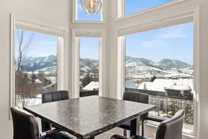 Dining area featuring a mountain view