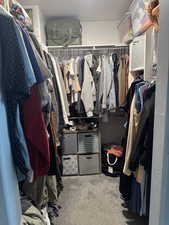 Walk in closet featuring carpet flooring