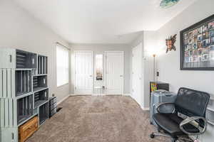 Primary bedroom showing double closets.