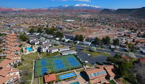 Drone / aerial view featuring a residential view and a mountain view