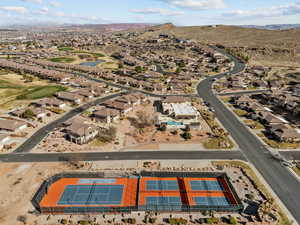 Birds eye view of property with a residential view and a mountain view